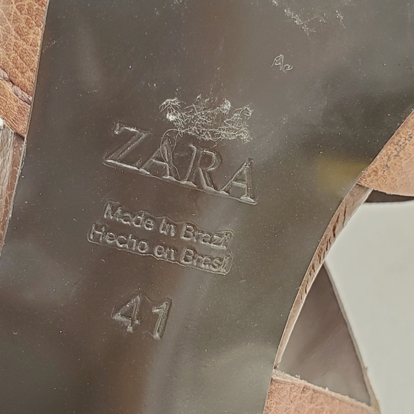 Zara Women Leather Wooden Heal Platform Strappy Sandal Shoes Brown Size 41/US 10 - Picture 9 of 14